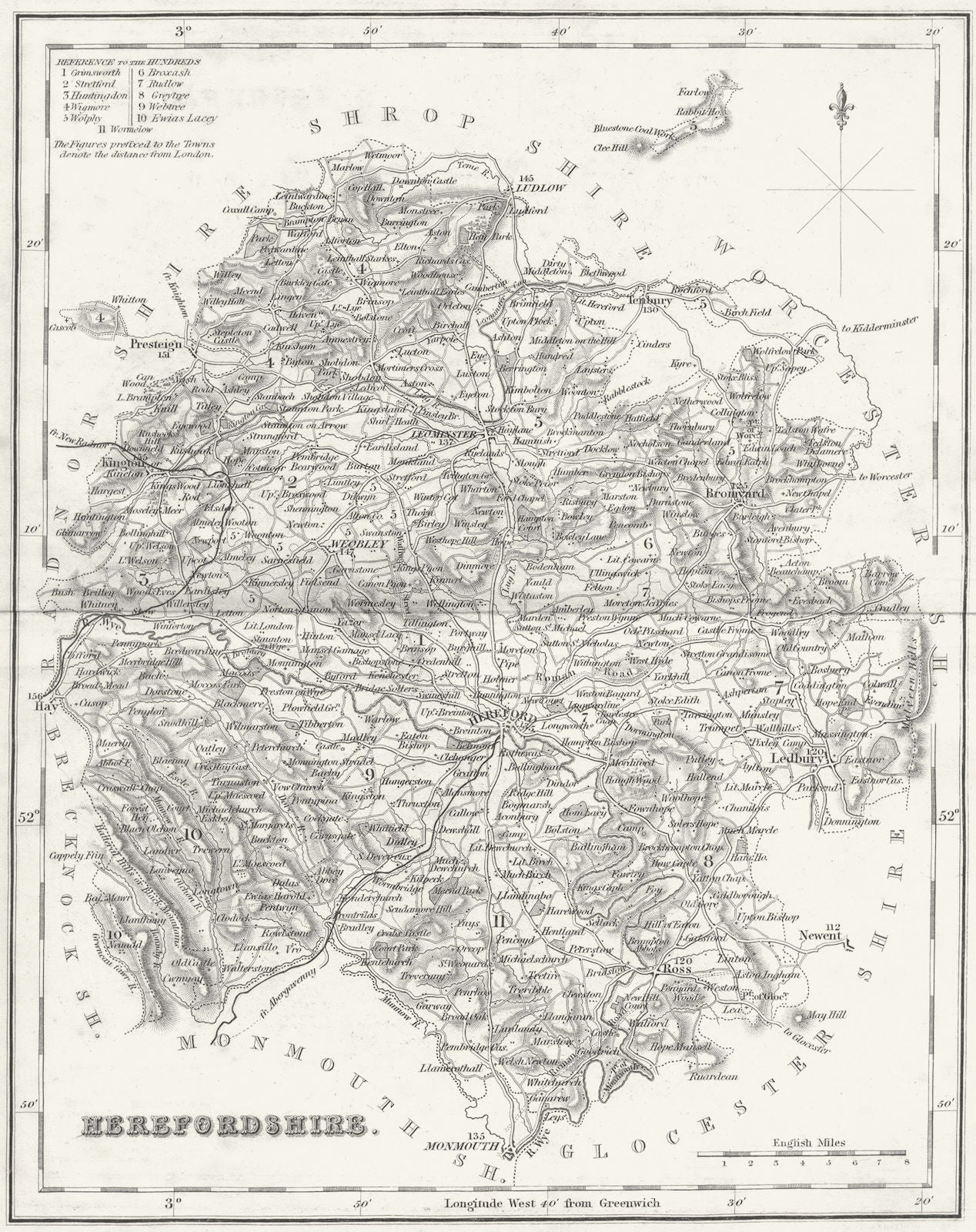 HEREFORD. Herefordshire. Fullarton 1844 old antique vintage map plan chart
